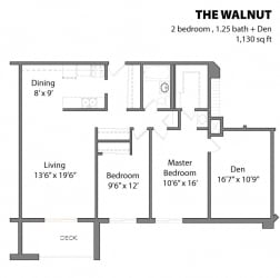 2 Bed 1 Bath The Walnut Floor Plan 2 Bed 1 Bath The Walnut Floor Plan at Aspenwoods Apartments, Eagan, MN