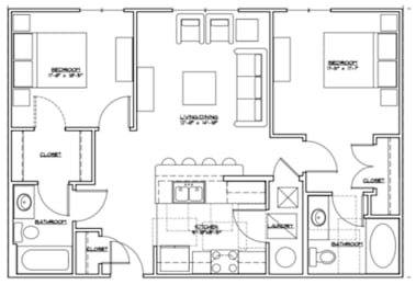  Floor Plan 2 Bedroom (The Rainier)