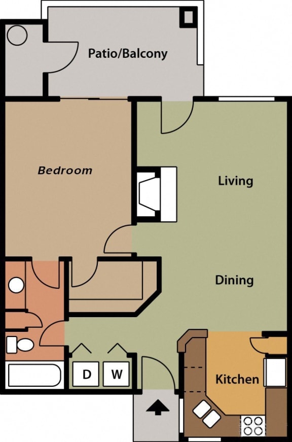 La reserve one bedroom apartment 1A 2D floor plan