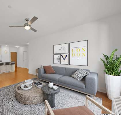 Living Room With Kitchen View at Infinity Edgewater, New Jersey, 07020
