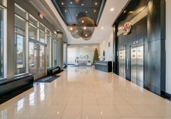 a view of the lobby at the bradley braddock road station apartments