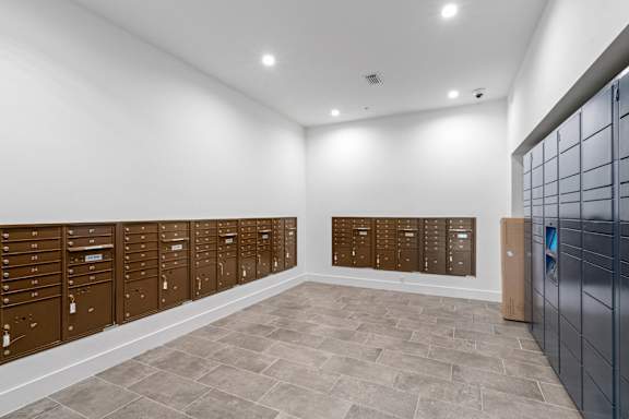 the locker room at the baths has plenty of lockers