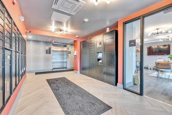 a view of the lobby at the bradley braddock road station apartments