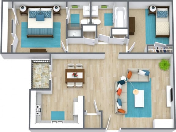 Two bedroom floor plan  at Residences at Lakeshore Apartments, Oklahoma City, 73132