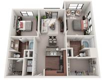 2 Bed 2 Bath Floor Plan | 1,104 Sq. Ft. at Gramercy on the Park Apartments in Dallas, TX