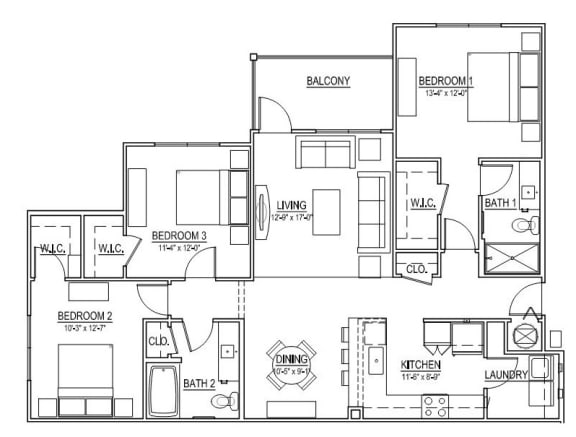 Nova Scotia - C1 - Three Bedroom/Two Bath - 1,361 Sq Ft
