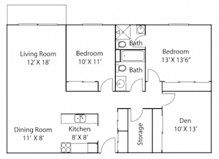 2Bedroom + Den Floor Plan at Parkridge Way Apartments, New Hope, MN