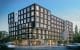 an image of an apartment building in front of the water  at Nomad Apartments, Portland, OR, 97217
