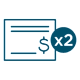 A blue icon of a check with a magnifying glass over it.