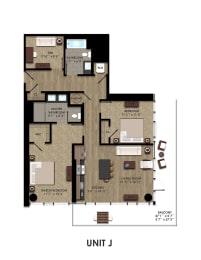 Floor-Plan-2-J at K1 Apartments, San Diego, 92101