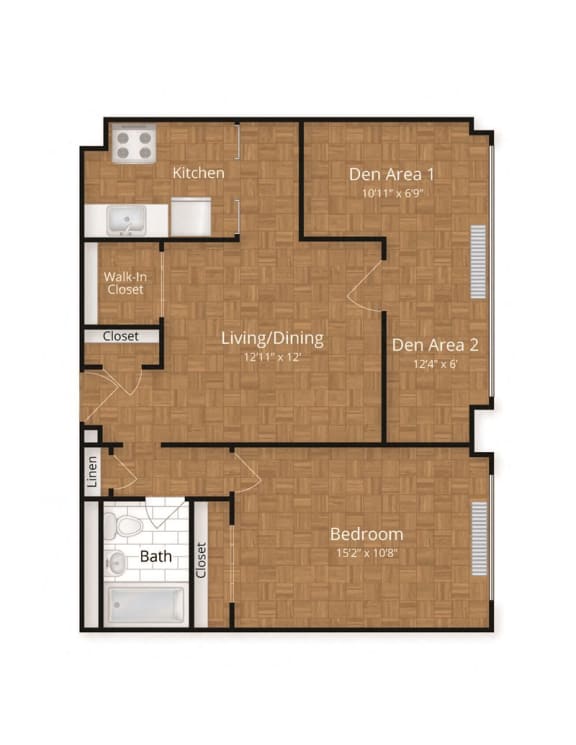 one bedroom den floor plan at The York and Potomac Park, Washington, DC