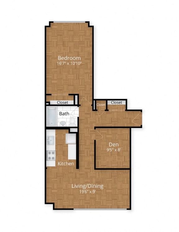 one bedroom den floor plan  at The York and Potomac Park, Washington, Washington