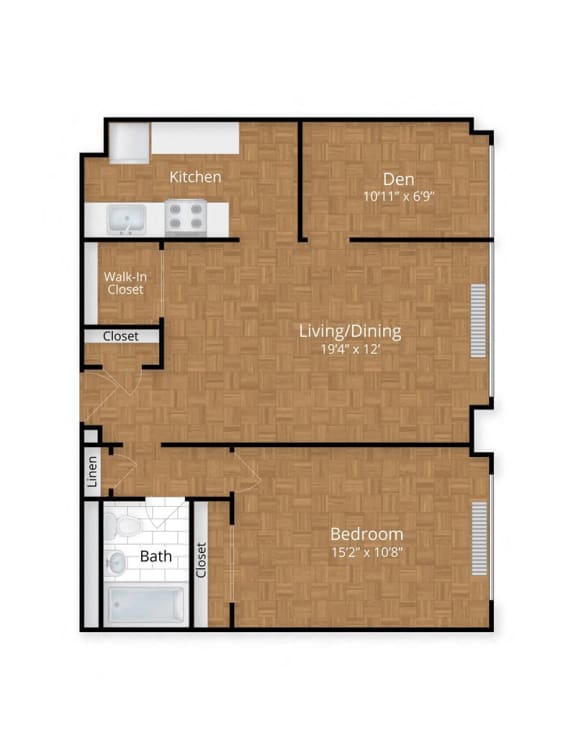 one bedroom den floor plan  at The York and Potomac Park, Washington