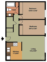 Floor Plan  2 Bedroom, 1 Bath 900 Sq.Ft. Floor Plan at Seville Apartments in Iowa City, IA