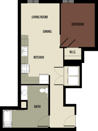 1x1 531-635 square foot floor plan at Historic Walnut Square in Terre Haute, IN