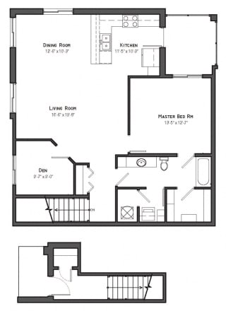 Denali one bedroom with den floor plan at The Villas at Mahoney Park
