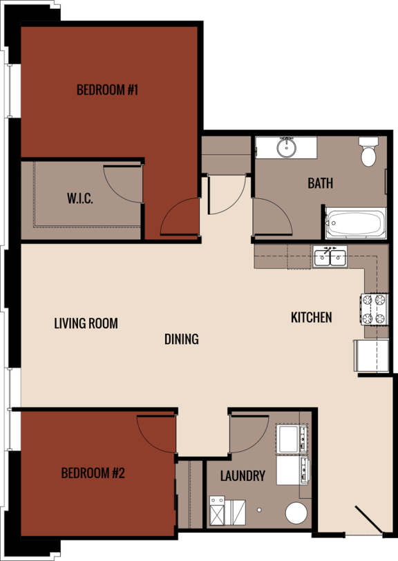 2x1 851-1339 square foot floor plan at Horicon School Apartments
