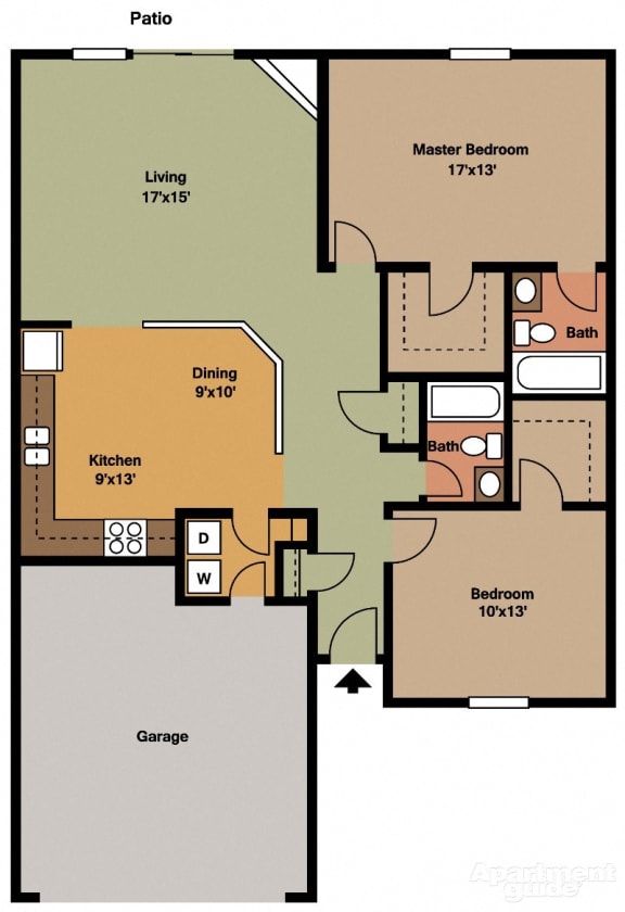 Tippecanoe 2 Bed, 2 Bath Floor Plan Tippecanoe 2 Bed, 2 Bath 1,110 Sq.Ft. Floor Plan at Shenandoah Properties, Lafayette
