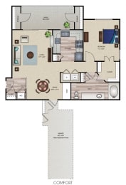 Comfort One Bedroom Floor Plan  at Wind Dance, Texas, 75010