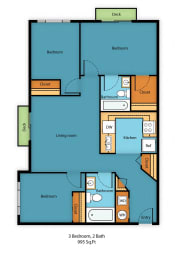 3x2  Floor Plan at King Arthurs Court, Seattle