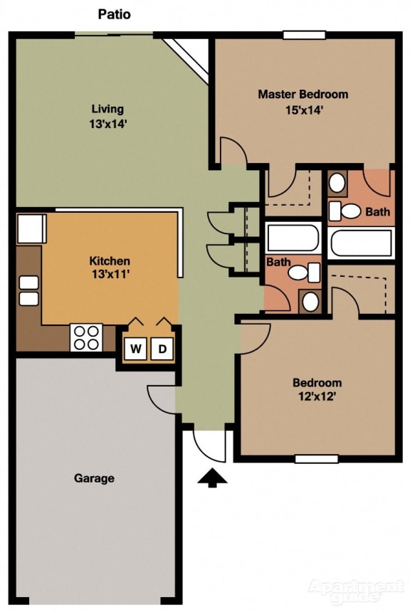 Tecumseh Duplex 2 Bed, 2 Bath Floor Plan Tecumseh Duplex 2 Bed, 2 Bath 998 Sq.Ft. Floor Plan at Shenandoah Properties, Lafayette, Indiana