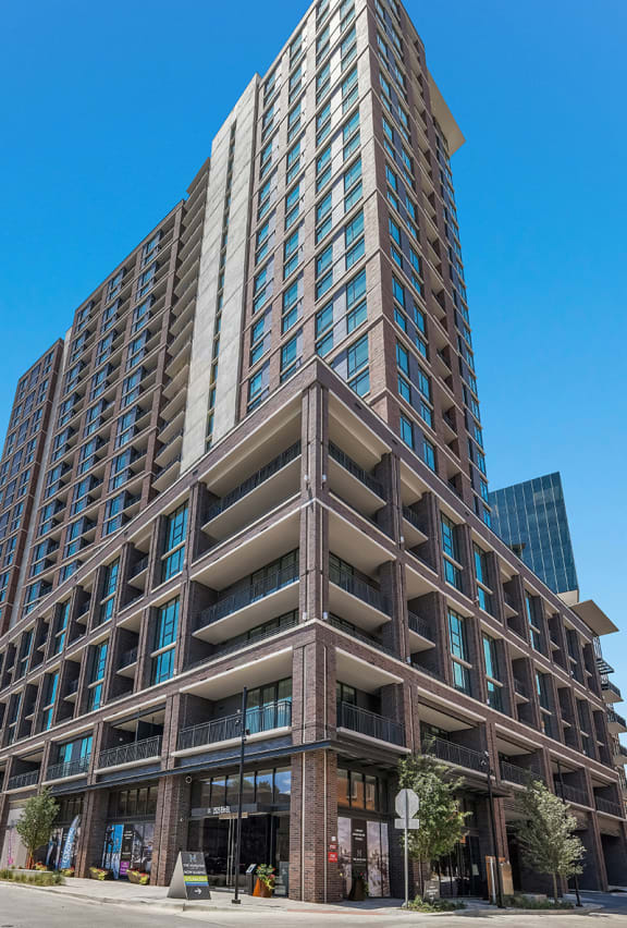 exterior of apartment building at  The Hamilton, Dallas, TX