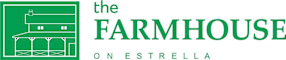 the farmhouse on estella logo with a graphic of a barn and the word
