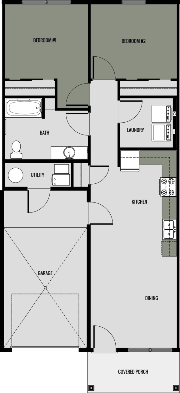 2x1 1,000 square foot floor plan for Greenway Cottages in Mosinee, WI