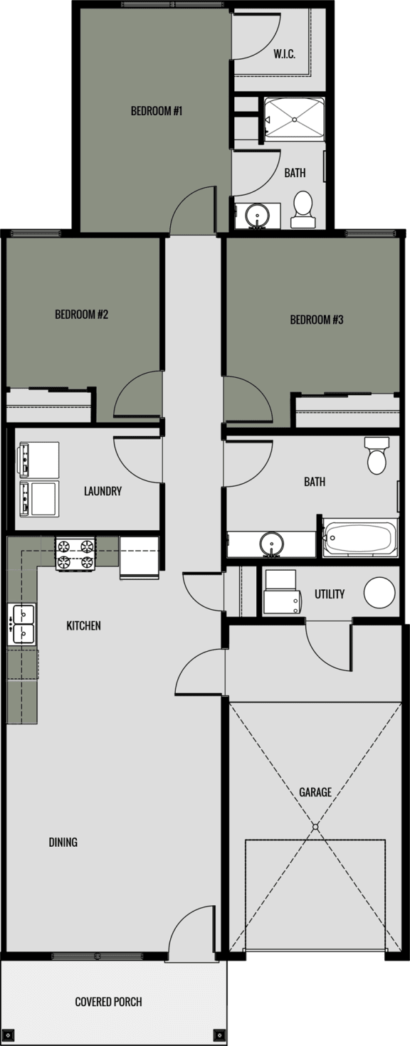 3x2 1,300 square foot floor plan for Greenway Cottages in Mosinee, WI