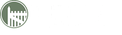 A logo with a white castle on a green background.