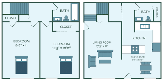 Floor Plan  2 bed 1.5 bath townhome floor plan
