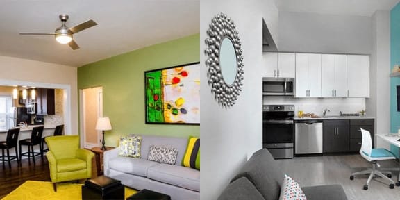 a living room and a kitchen in a house