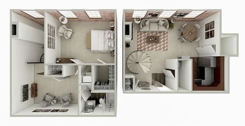 one bedroom townhome at Riverwalk Apartment floor plan