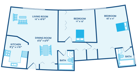 Floor Plan  2 bed 2 bath apartment floor plan