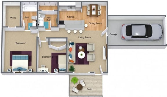 Floor Plan  Two bedroom One car garage