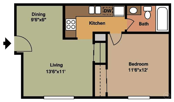 Floor Plan  1 Bedroom, 1 Bath floorplan 500sqft at Park Place Apartments, Coralville, IA 52241