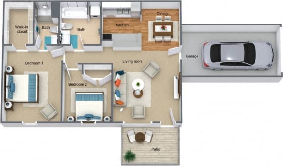 Floor Plan  Two bedroom One car garage
