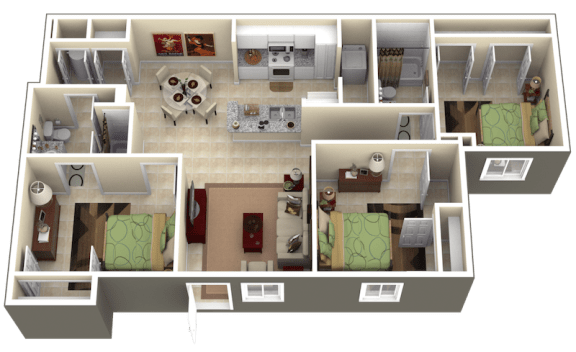 Floor Plan  3 bedroom 2 bathroom hollywood, fl apartment