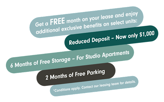 An advertisement offering a free month on a lease with additional benefits.
