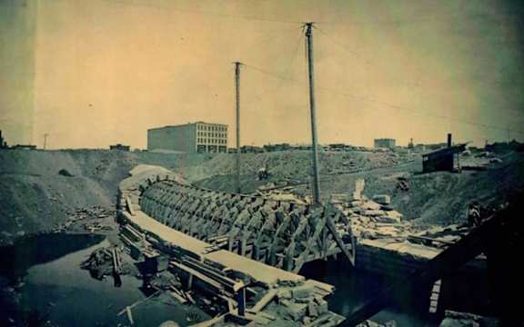 A dam is being constructed in the middle of a river.