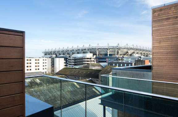 a view of the stadium from the balcony of a building
