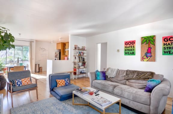a living room with a couch and a coffee table