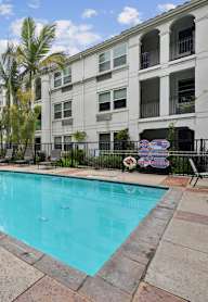 Exterior building view at Parkview Living Apartments, Los Angeles, California