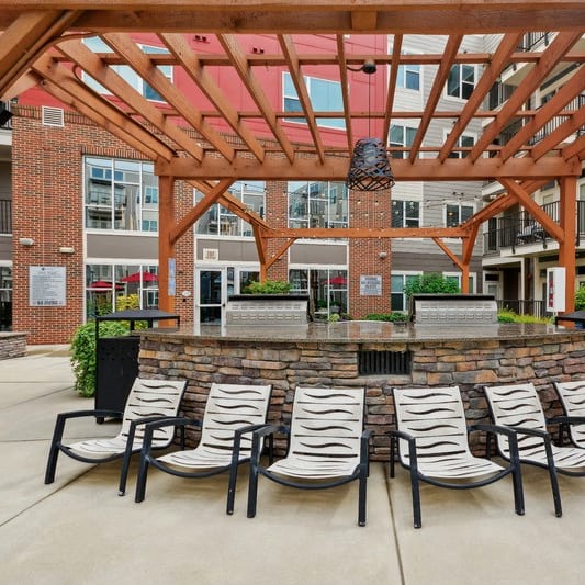 Gazebo With Multiple Built-In Stainless Barbecue Grills at Link Apartments® Brookstown, North Carolina, 27101