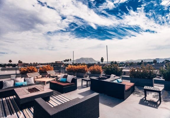 The Studios at NoHo in North Hollywood, California Rooftop Patio with Seating and Views