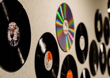 CD's on the wall at Rock 35, Round Rock, 78681