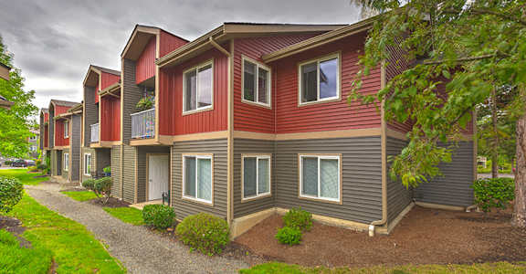 A row of houses with a gravel path leading to the first one at at THE MEADOWS BY VINTAGE, Bellingham, Washington