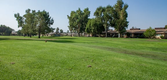 Homes along golf course at Country Village Apartments, Jurupa Valley, CA