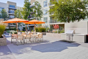 Campbell CA Apartments-Revere Campbell Grilling Area with Covered Seating and Tables