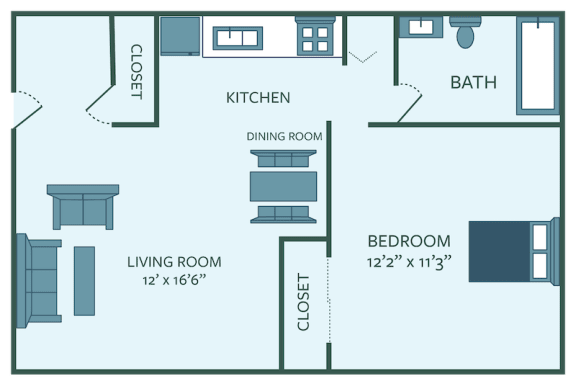 Floor Plan  one bedroom apartment floor plan Bloomington IL